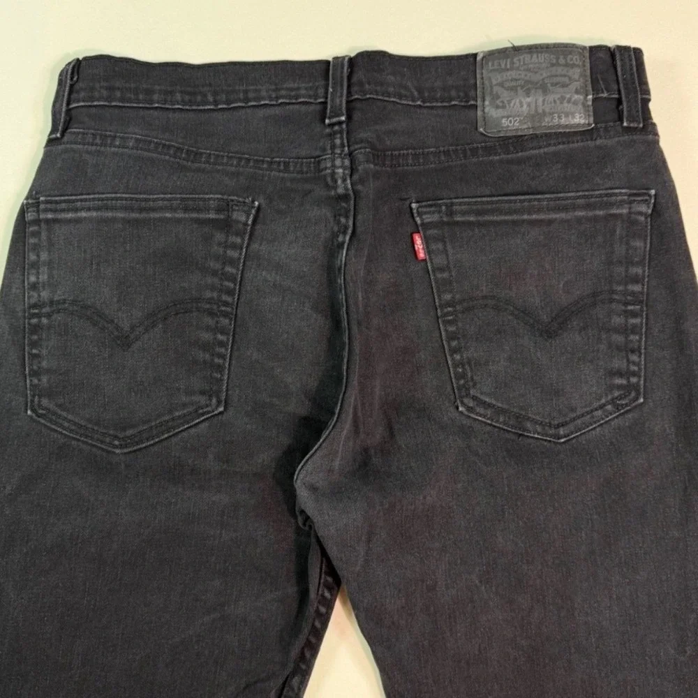 Levis 502 Regular Taper Jeans Mens 33x31 Faded Black‎ Denim Stretch Pants